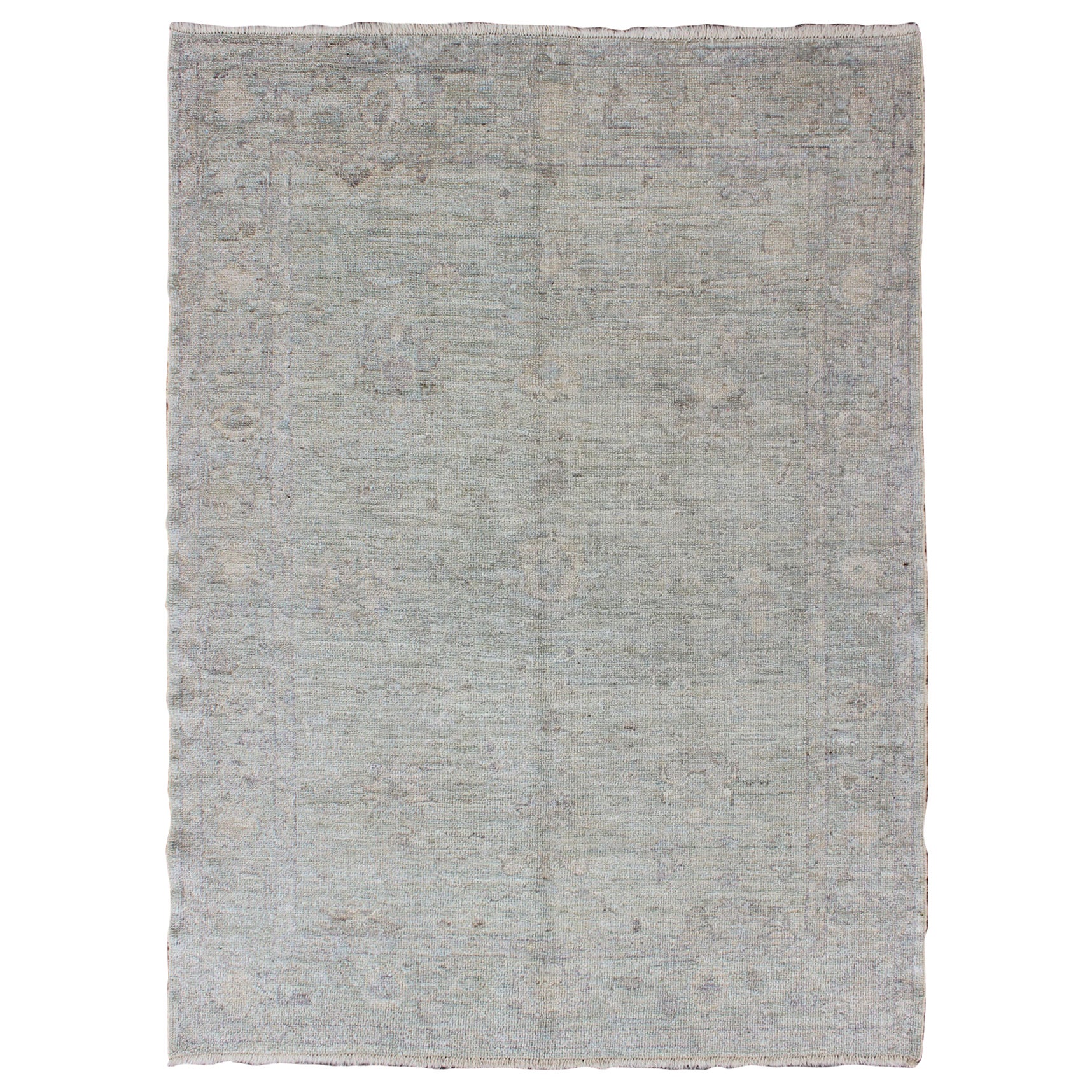 Keivan Woven Arts Angora Oushak Turkish Rug in faint Neutral tones 4'8 x 6'8 For Sale