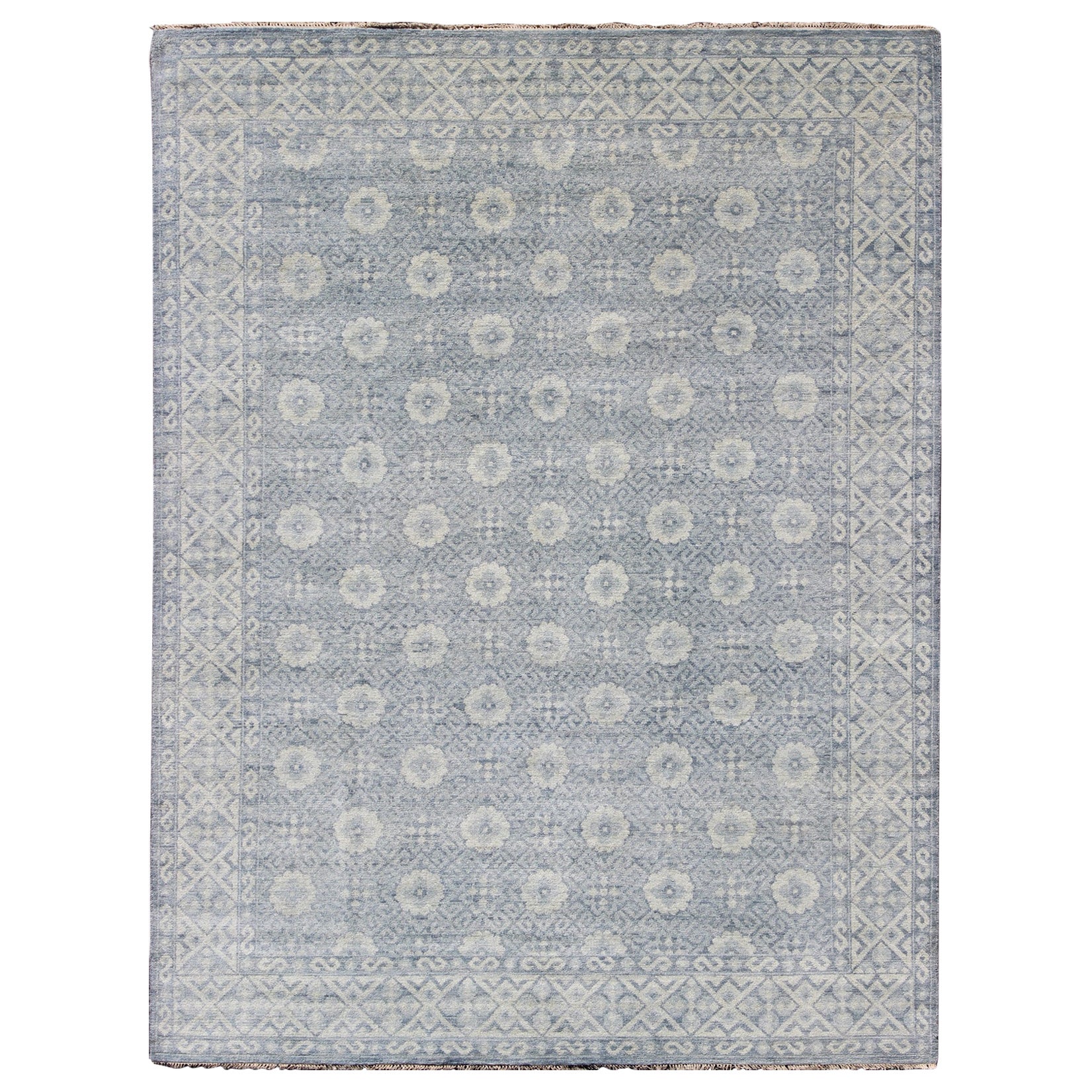 Vintage Khotan Rug in Off White and Blue by Keivan Woven Arts  9'2 x 12'1 For Sale