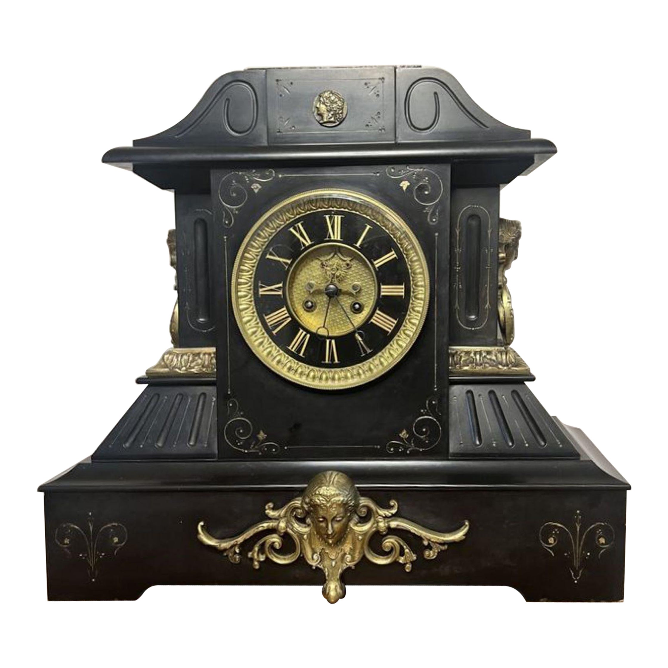 Outstanding quality large antique Victorian marble mantle clock For Sale