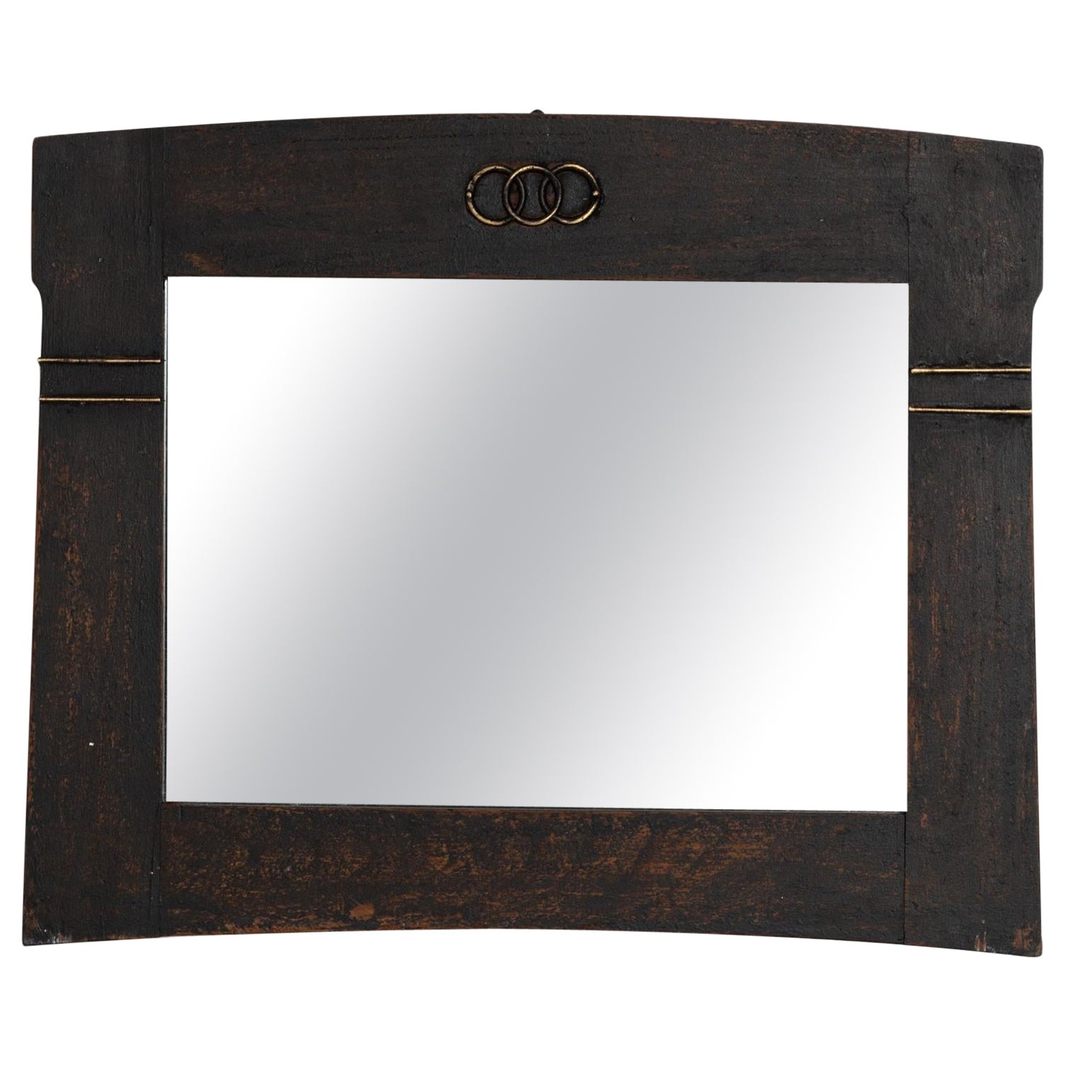 1920s French Wood Black Patinated Mirror For Sale