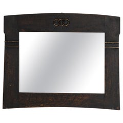 Antique 1920s French Wood Black Patinated Mirror
