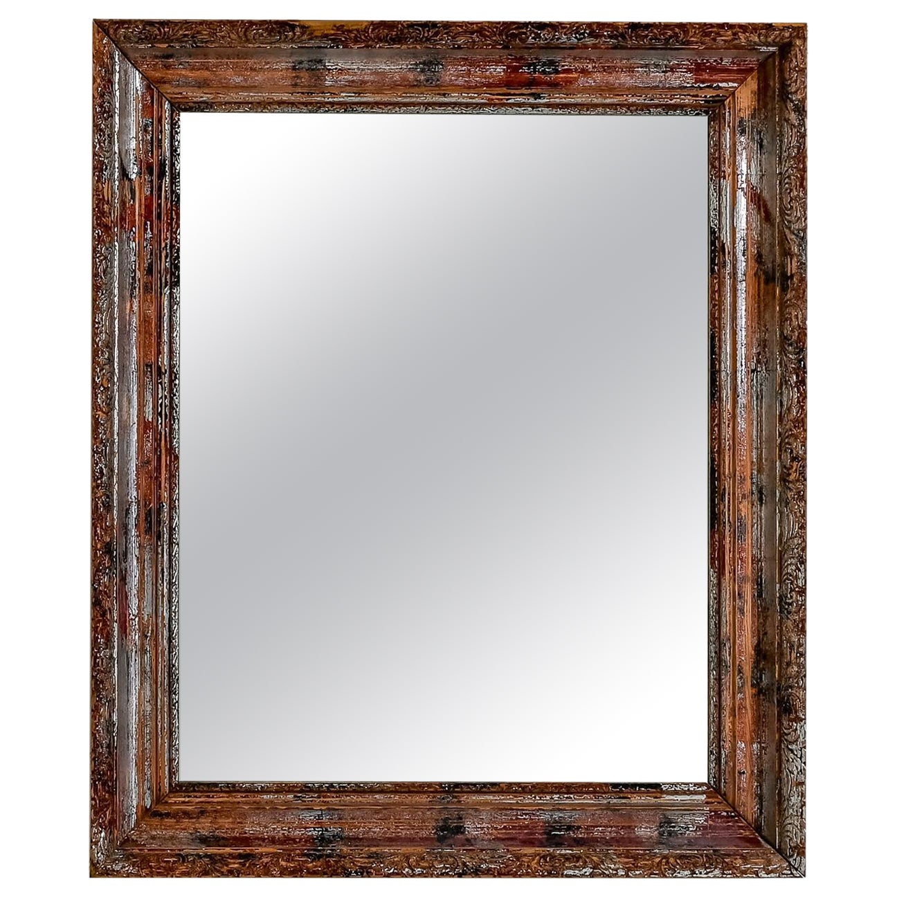 1920s French Wood Patinated Mirror For Sale