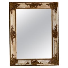 1900s French Wood White Patinated Mirror