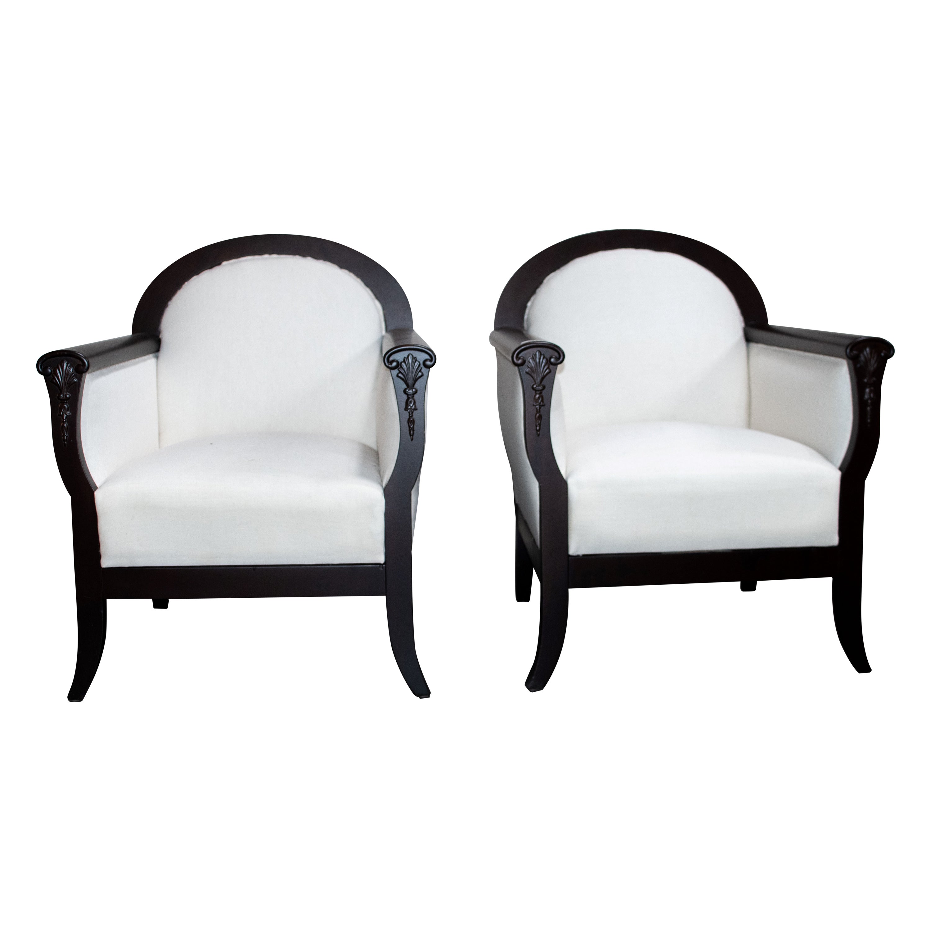 Pair of Neoclassical Revival Lounge Chairs - COM Ready For Sale