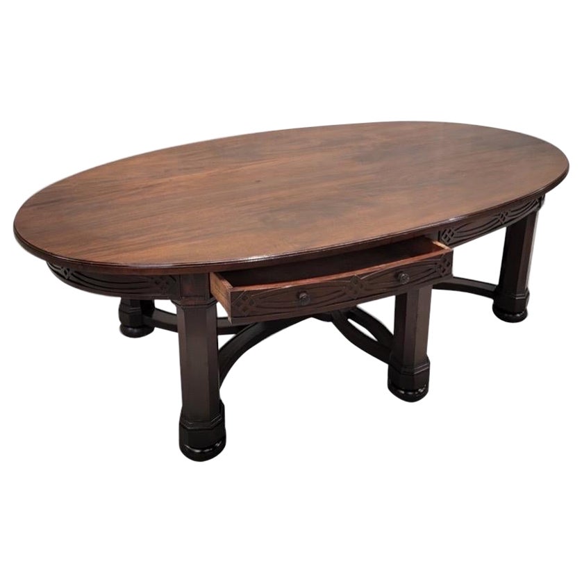 Antique Art Deco Oval Mahogany Original American Fore Building Custom Table For Sale