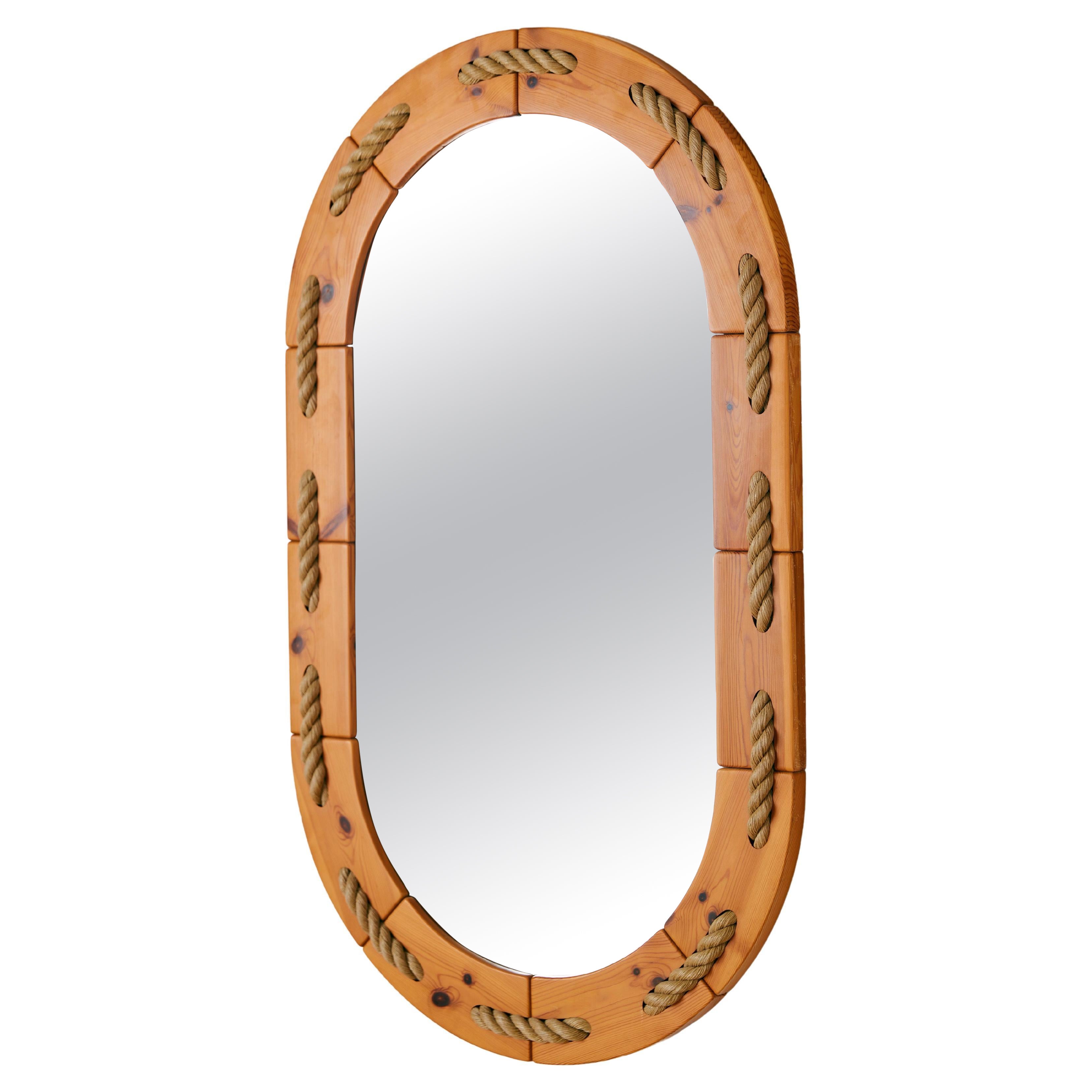 Grand miroir scandinave en pin et corde