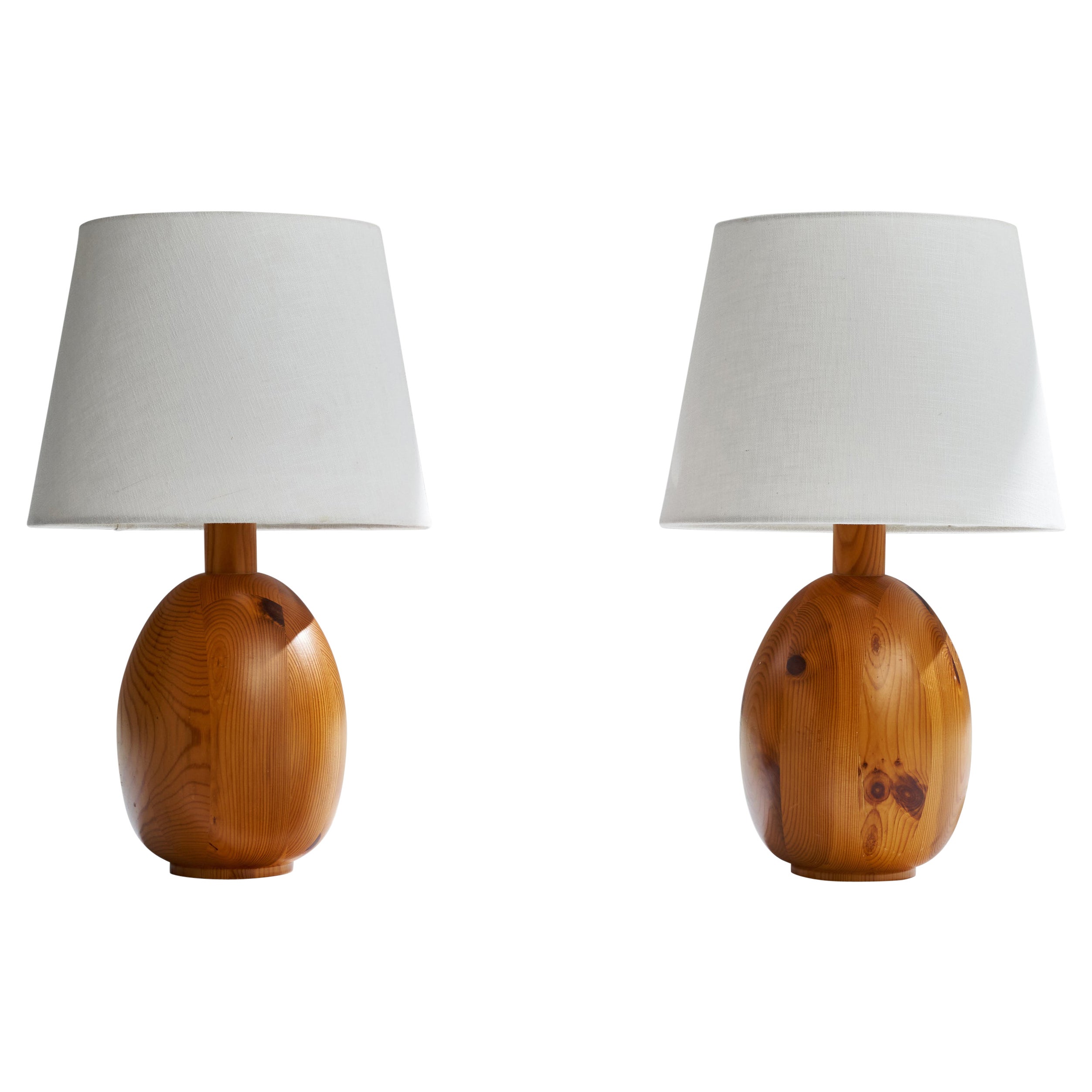 Markslöjd, Table Lamps, Pine, Sweden, 1970s For Sale