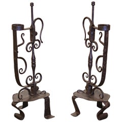Pair of 19th Century French Gothic Wrought Iron Candle Holders