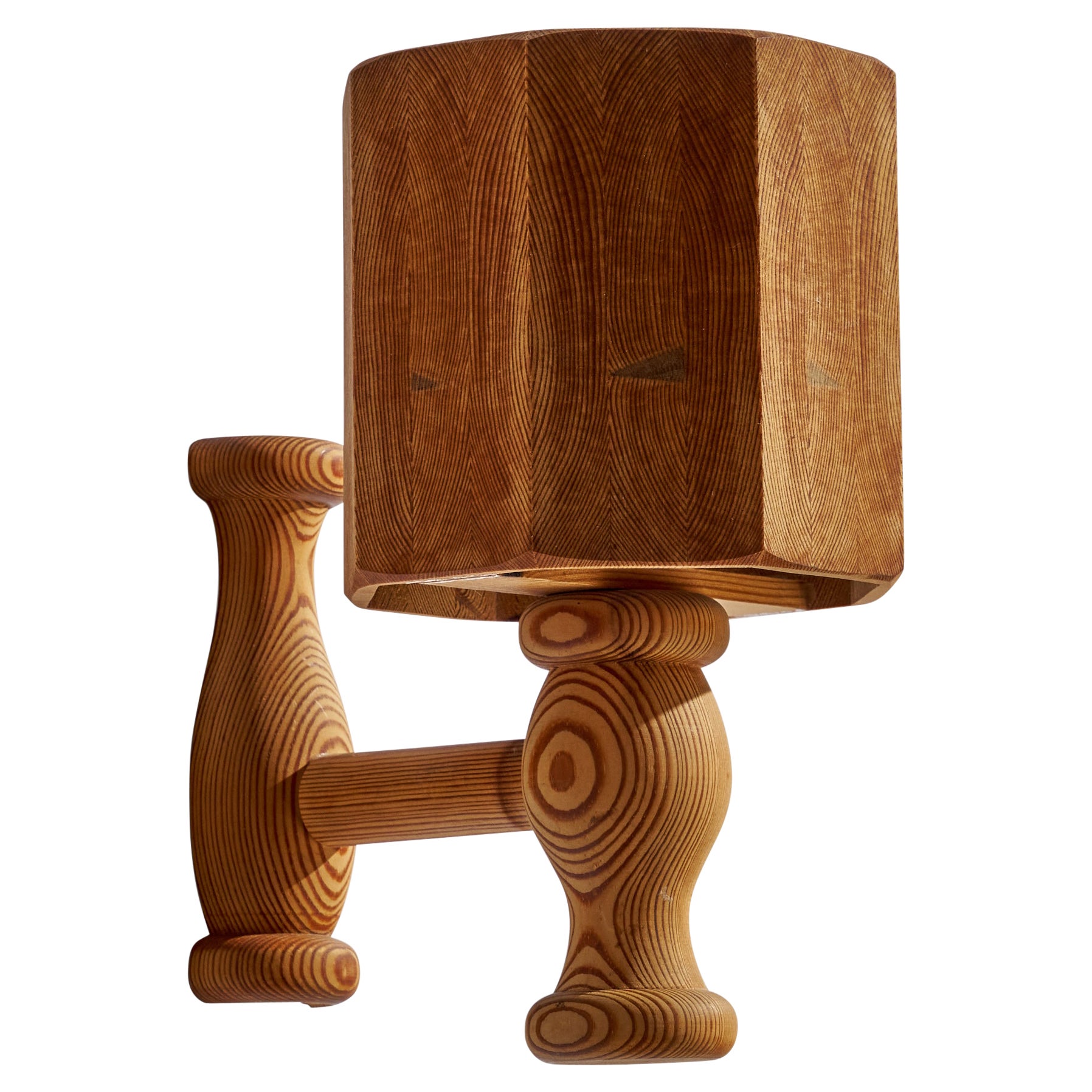 Schwedische Designerin, Wandleuchte, Kiefernholz, Schweden, 1970er Jahre