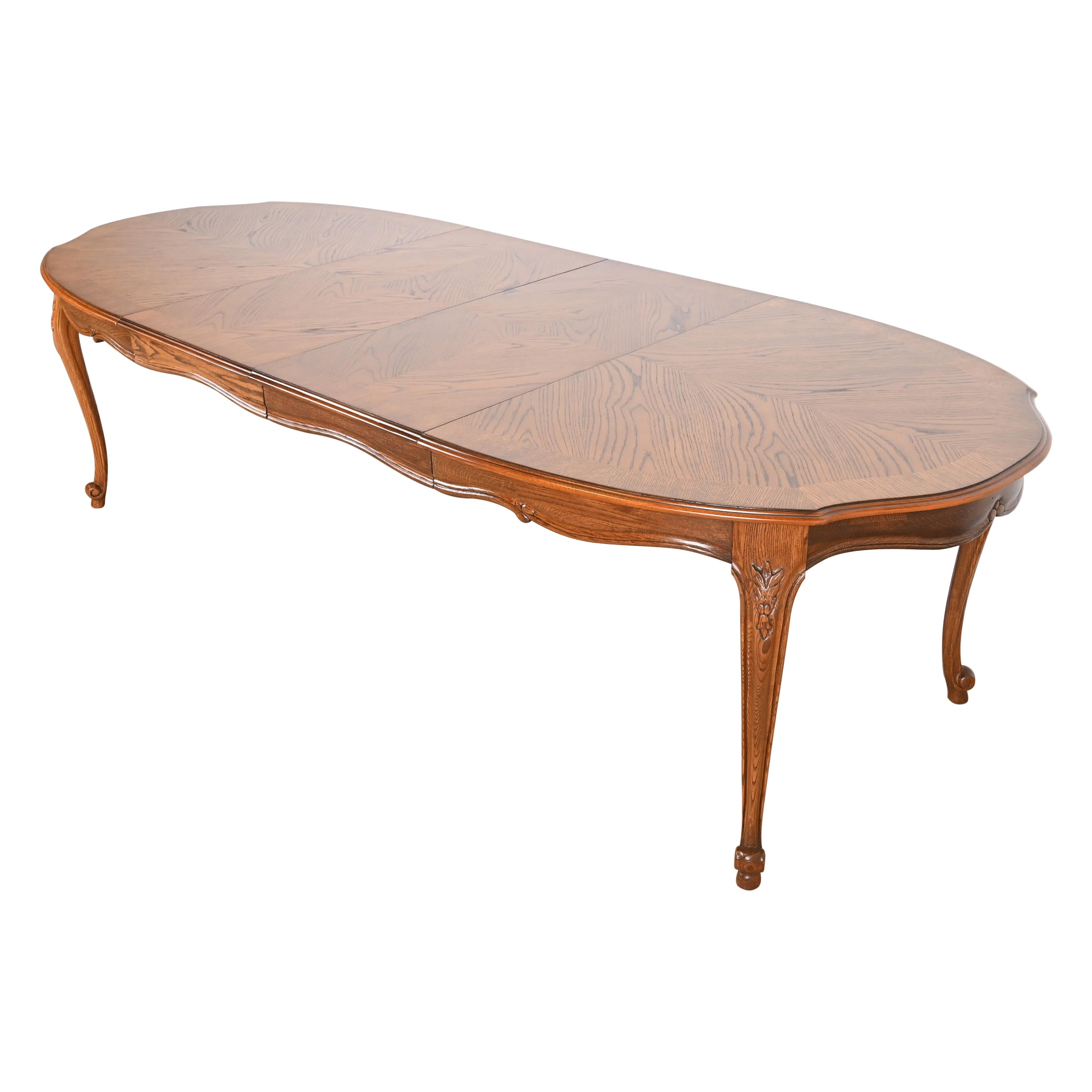 Drexel French Provincial Louis XV Carved Oak Extension Dining Table, Refinished For Sale