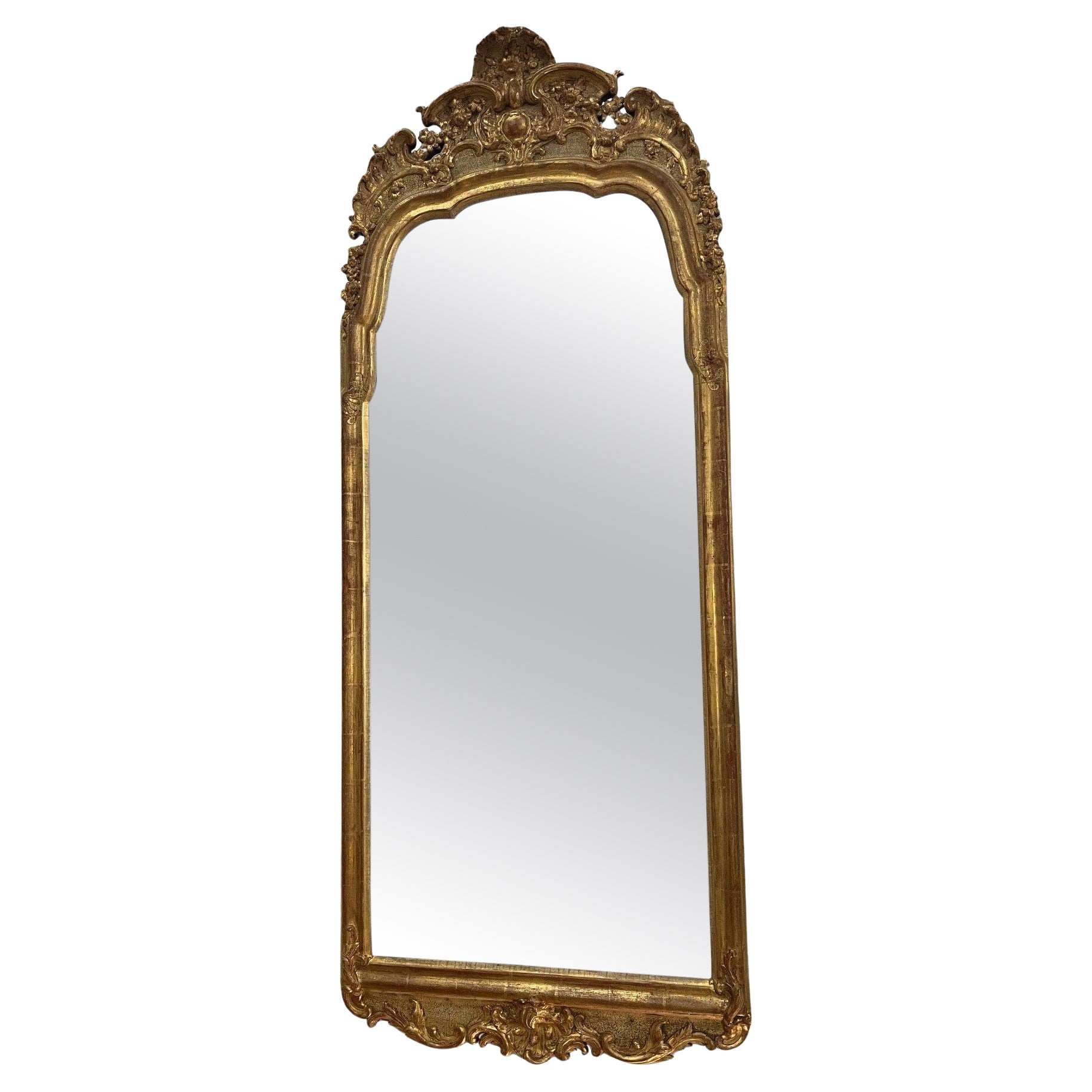 Large 19th Century Swedish Gilt Wall Mirror with Split For Sale