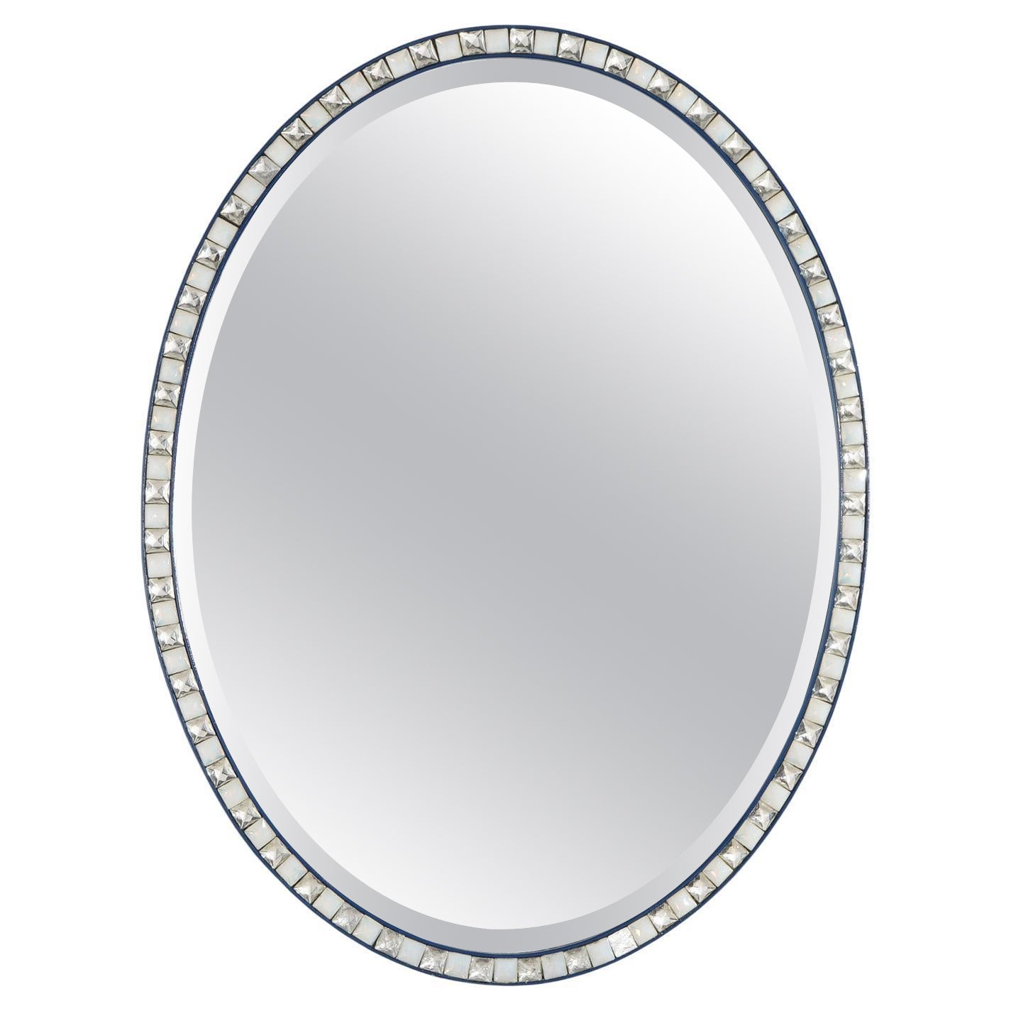 Hollywood Regency Sapphire & Jeweled Oval Wall Mirror 20thC For Sale