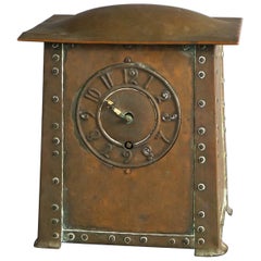 Antique Arts & Crafts Coventry Astral Hammered Copper Mantel Clock C1910
