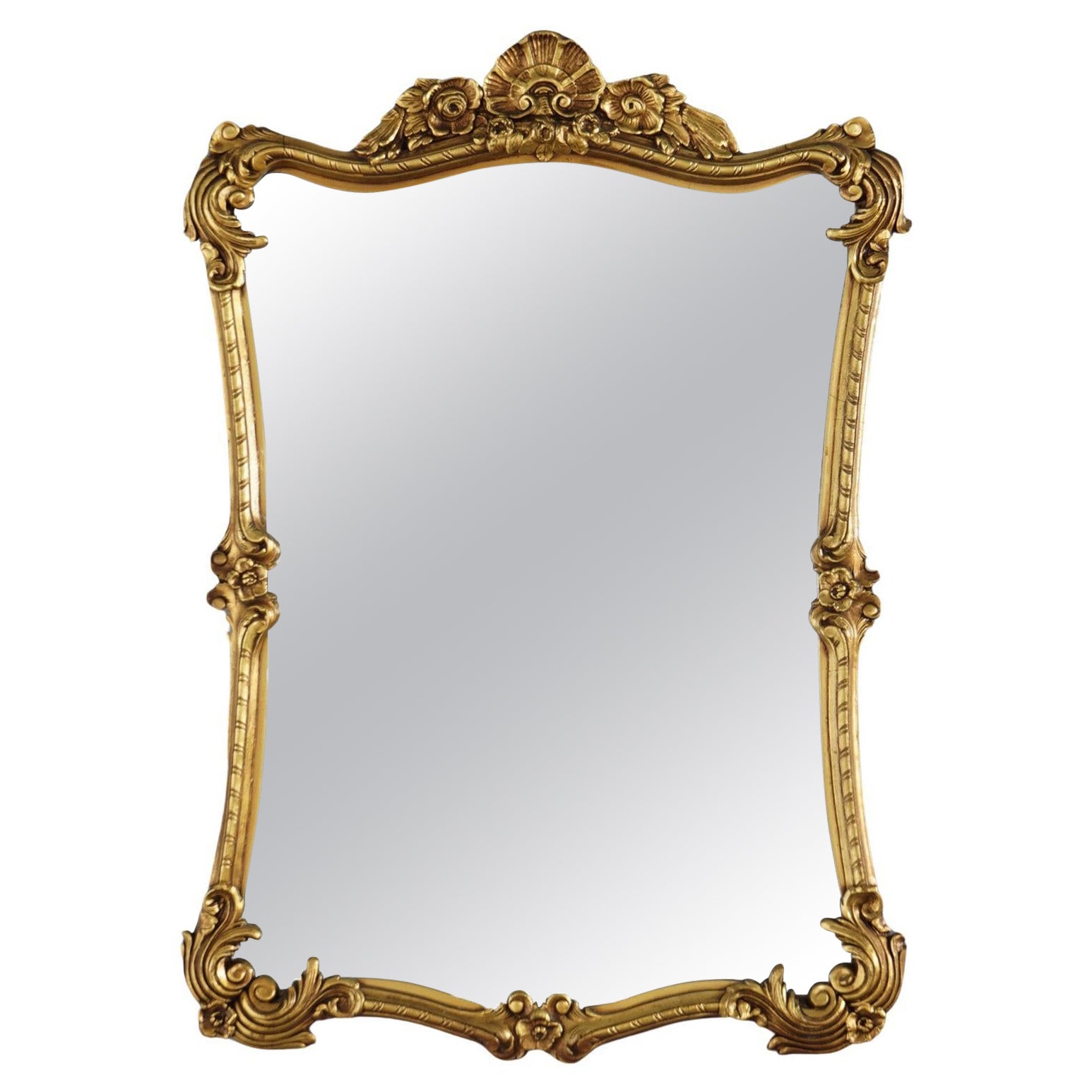 Antique French Giltwood Wall Mirror with Foliate & Gadroon Elements Circa 1930 For Sale