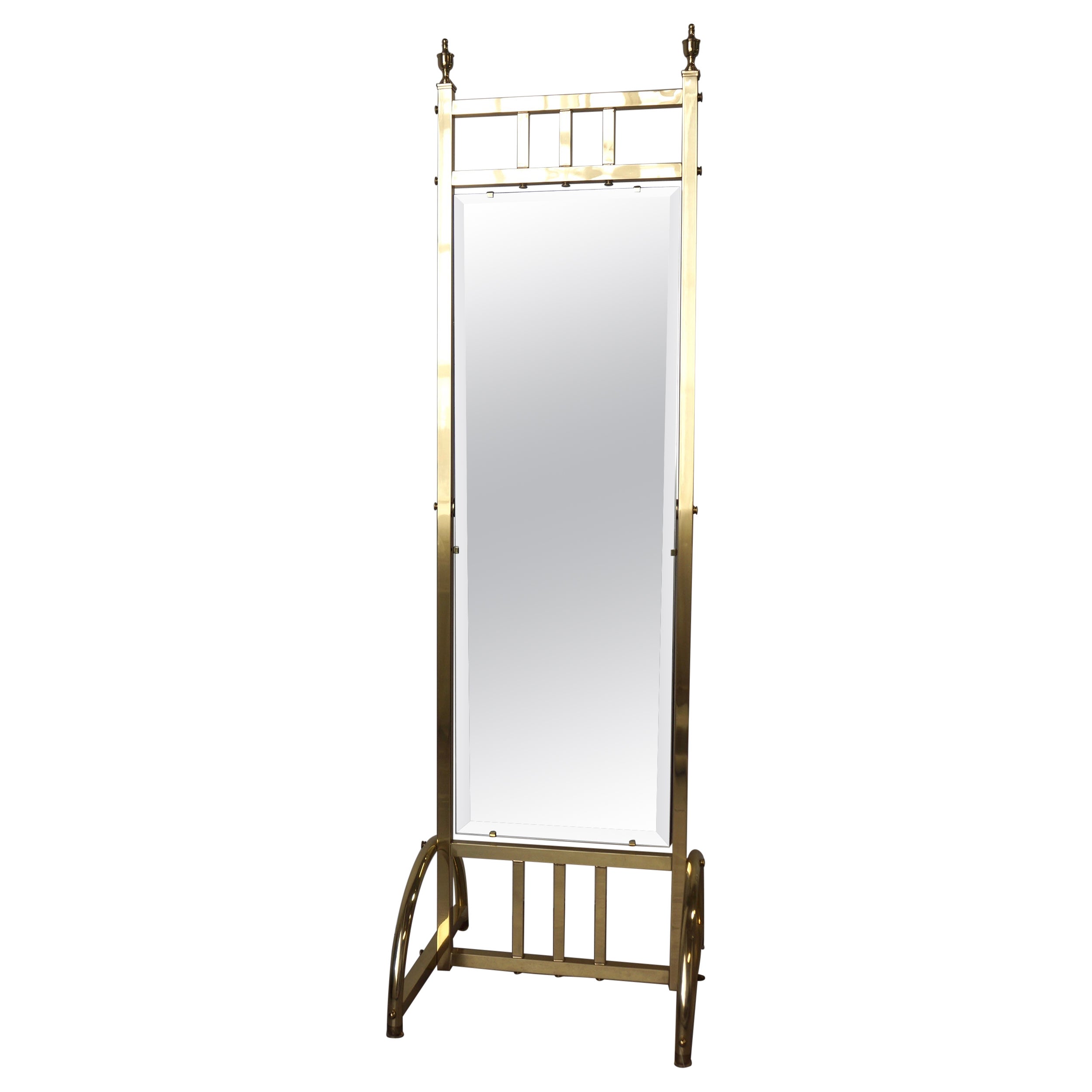 Brass Hollywood Regency Cheval Style Standing Mirror  For Sale