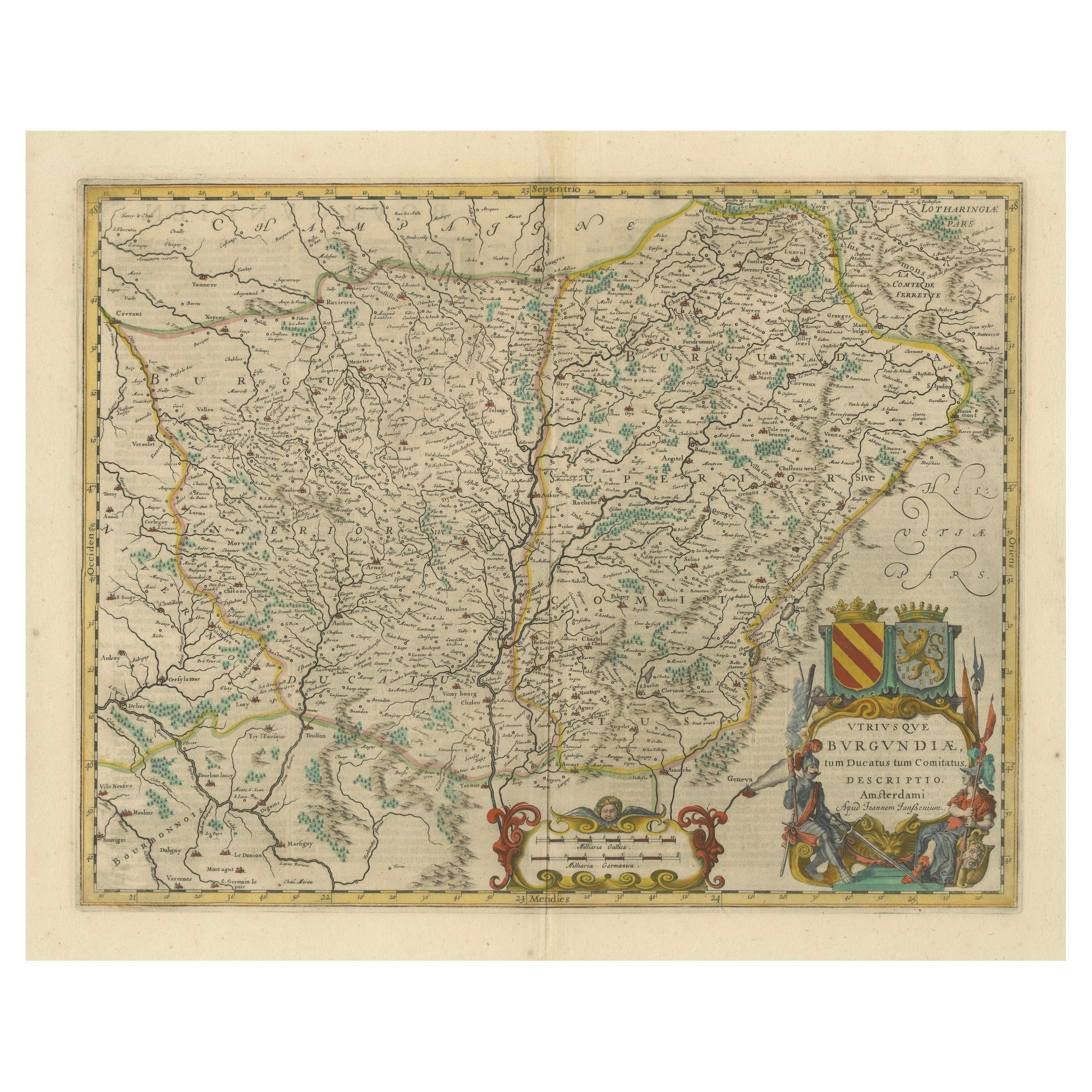 1644 Janssonius Original Wine Regions Map: The Ducal and Comital Burgundy For Sale