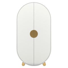 Armoire Crescent - Armoire moderne laquée blanche avec pieds en laiton