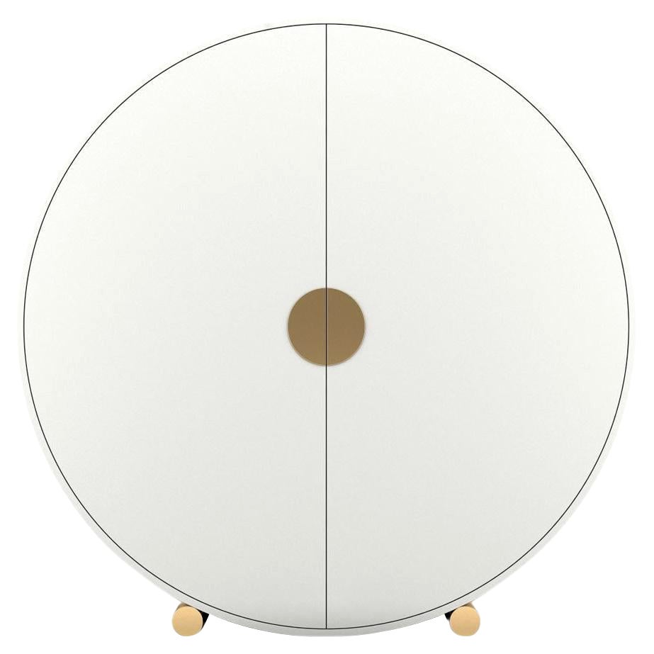Crescent Barschrank – moderner weiß lackierter Barschrank mit Messingbeinen