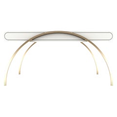 Crescent Desk - Modern White Lacquered Desk with Brass Legs