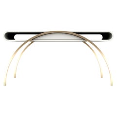 Crescent Console Table - Modern White Lacquered Console with Brass Legs