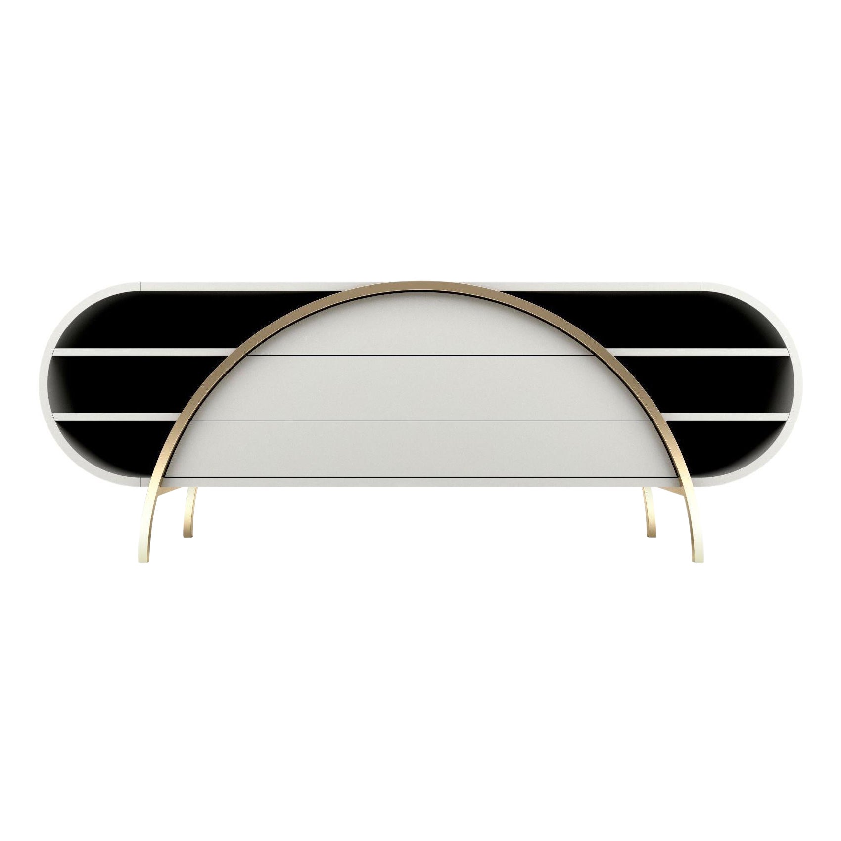 Crescent Sideboard – modernes weiß lackiertes Sideboard mit Messingbeinen im Angebot