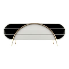 Crescent Sideboard - Modern White Lacquered Sideboard with Brass Legs