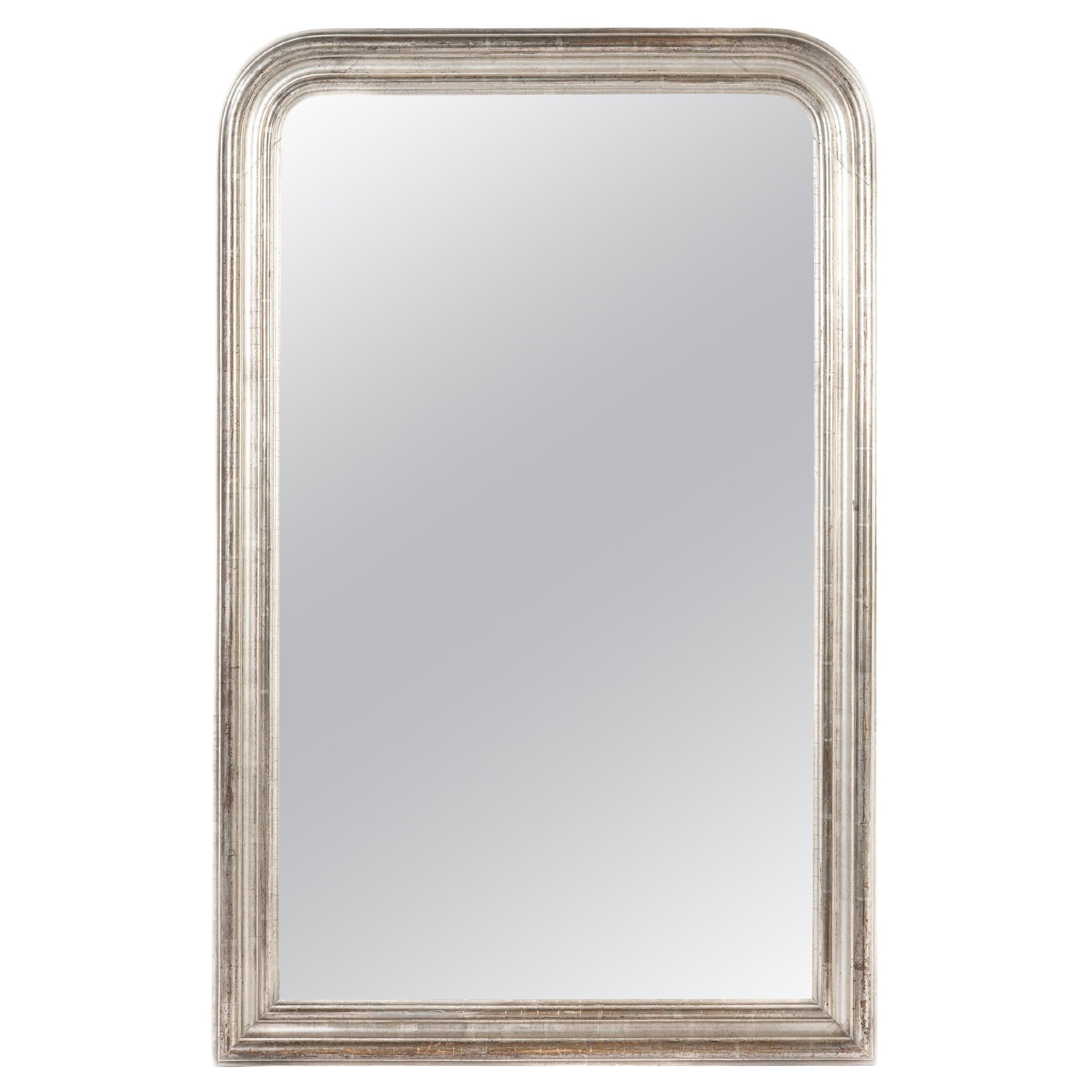 Antique 19th-century elegant silver leaf gilt French Louis Philippe mirror  For Sale