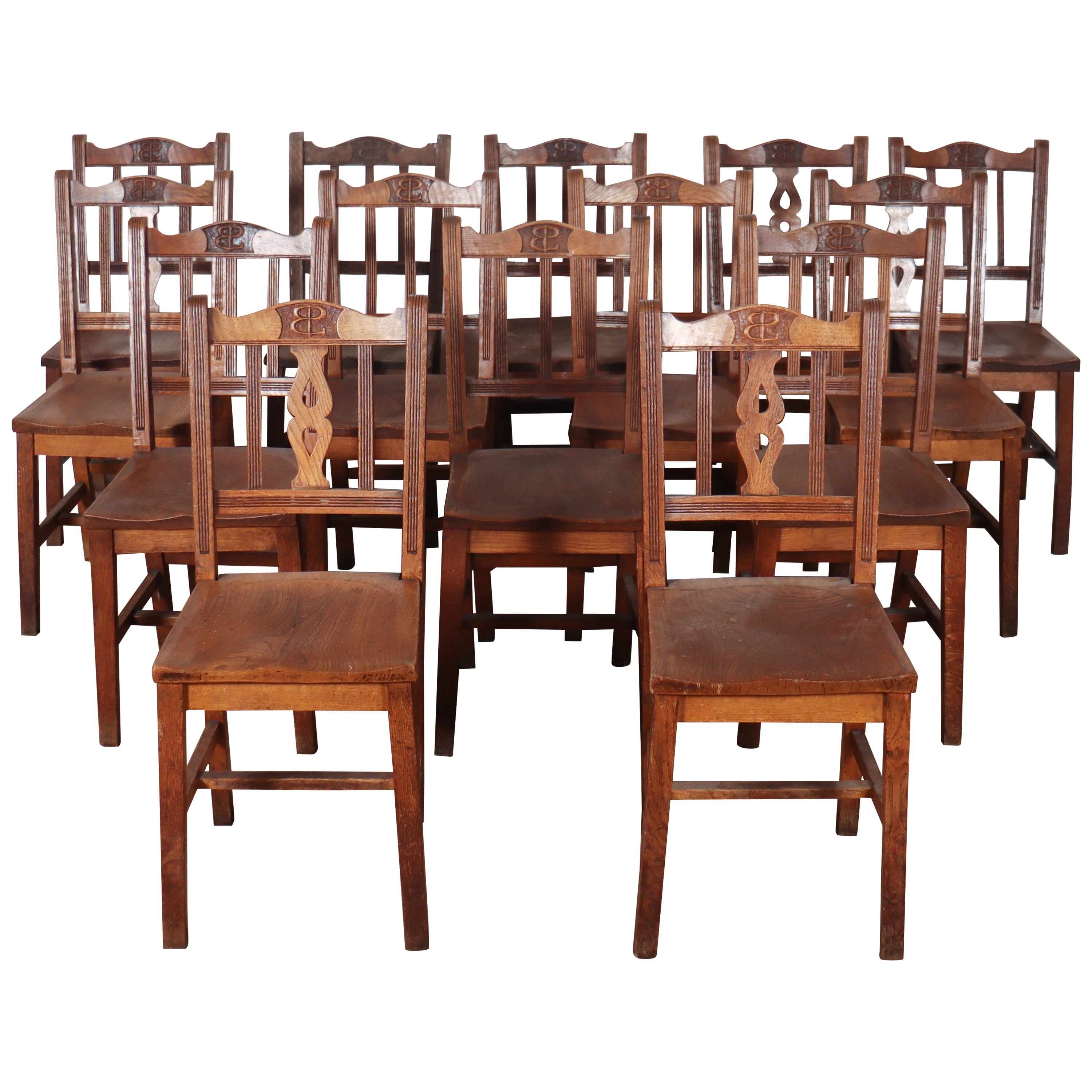 Set of 14 Scottish Chapel Chairs For Sale