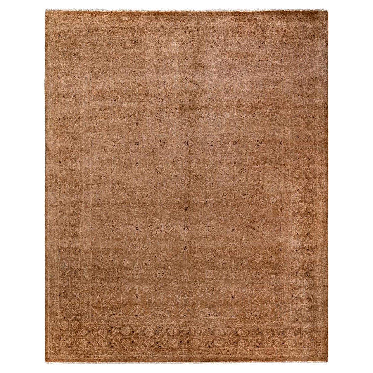 Contemporary Overdyed Hand Knotted Wool Beige Area Rug For Sale