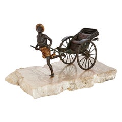Antique Cold-Painted Bronze of a Pulled Rickshaw by Bergman 