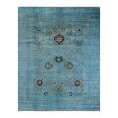 Contemporary Overdyed Hand Knotted Wool Blue Area Rug