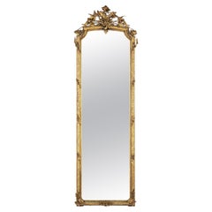Antique 19th century Louis XVI gold leaf gilt French Pier mirror with crest