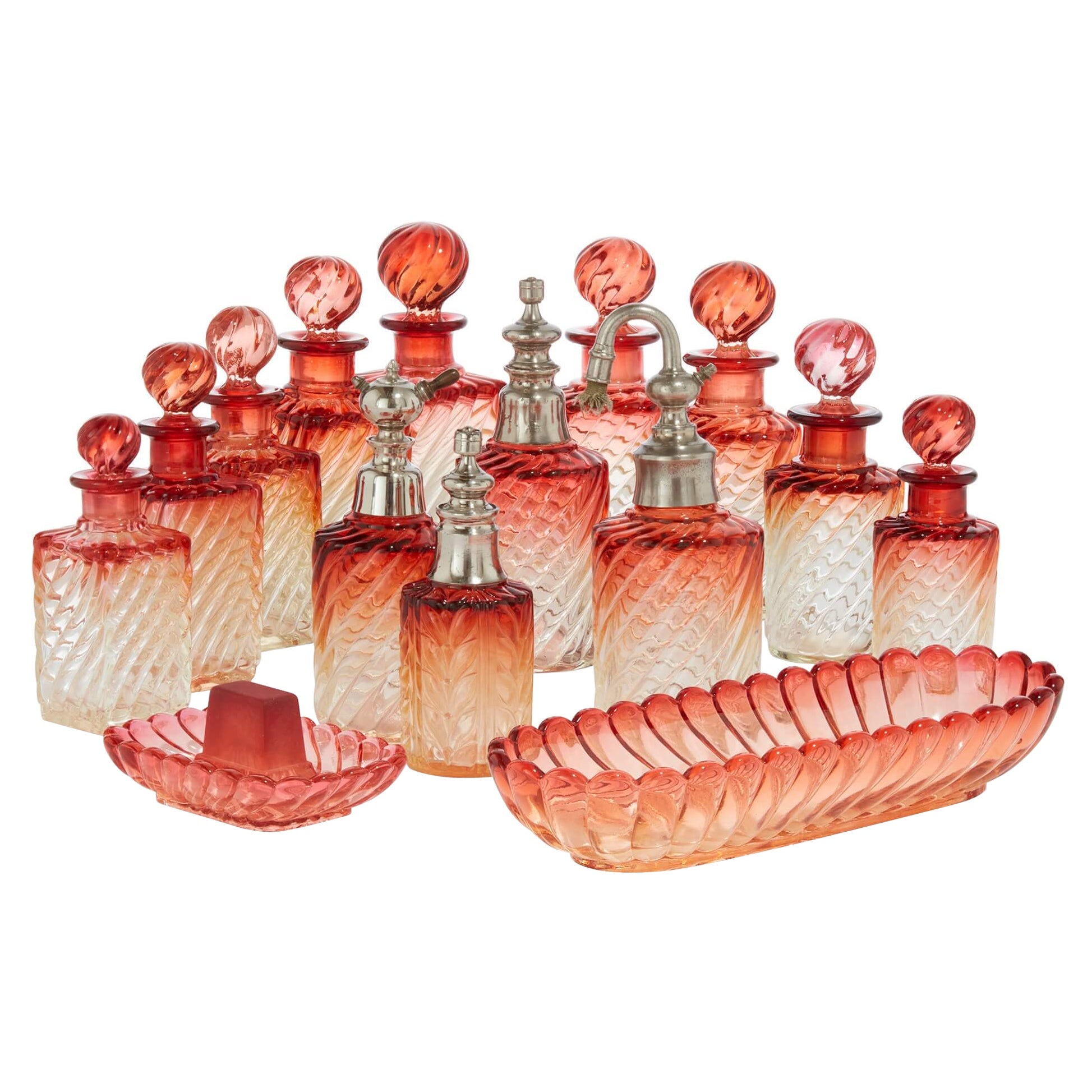 Baccarat Crystal Glass Collection of Bottles and Trays For Sale