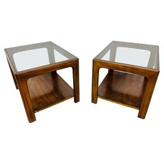 Mid-Century Modern Lane Style Smoked Glass Side Tables - Set of 2