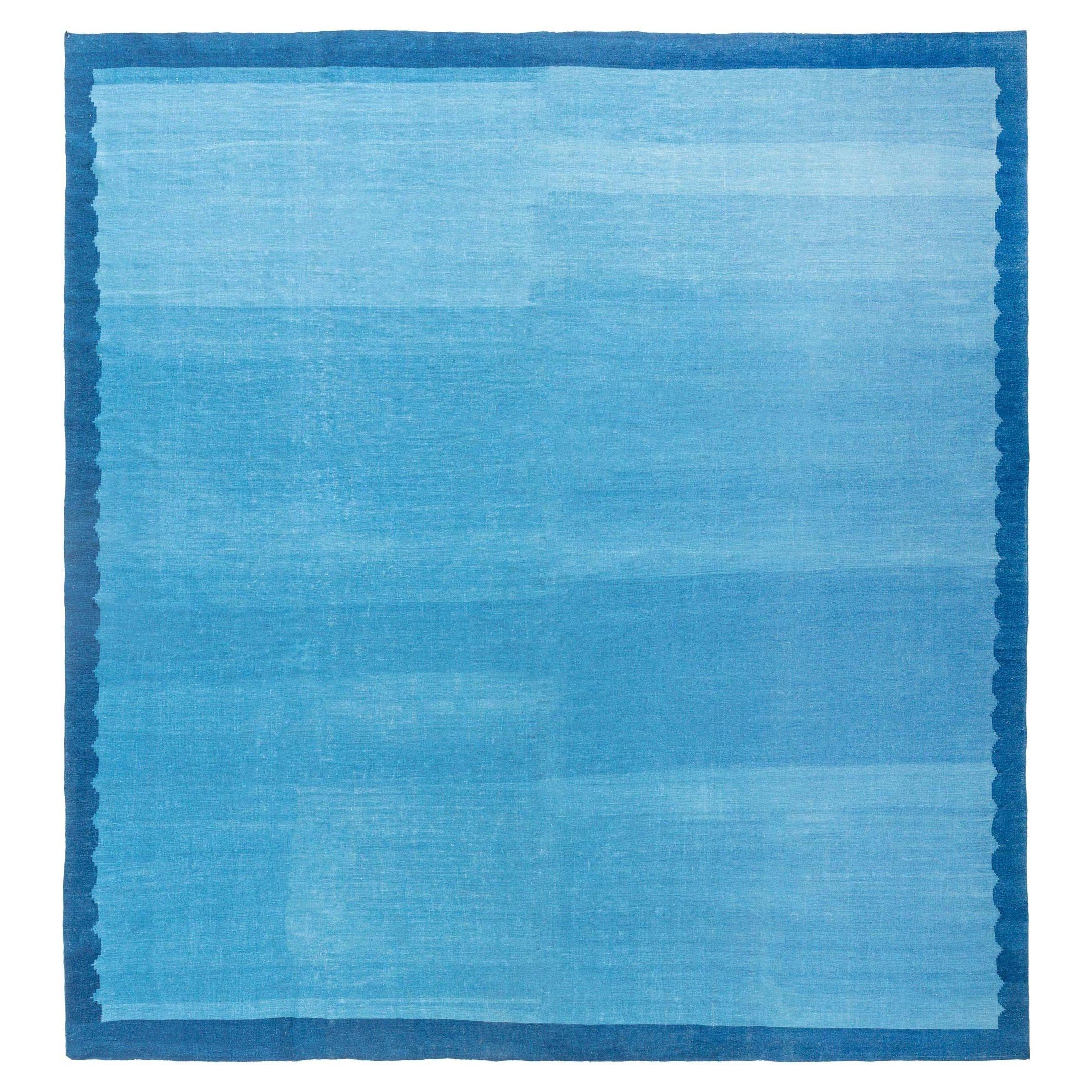 Indischer Dhurrie-Teppich in Blau, Vintage im Angebot
