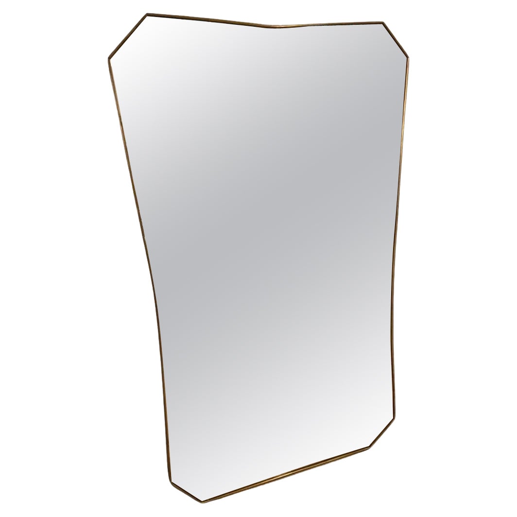 Mid Century Italian Brass Mirror-Super Profile For Sale