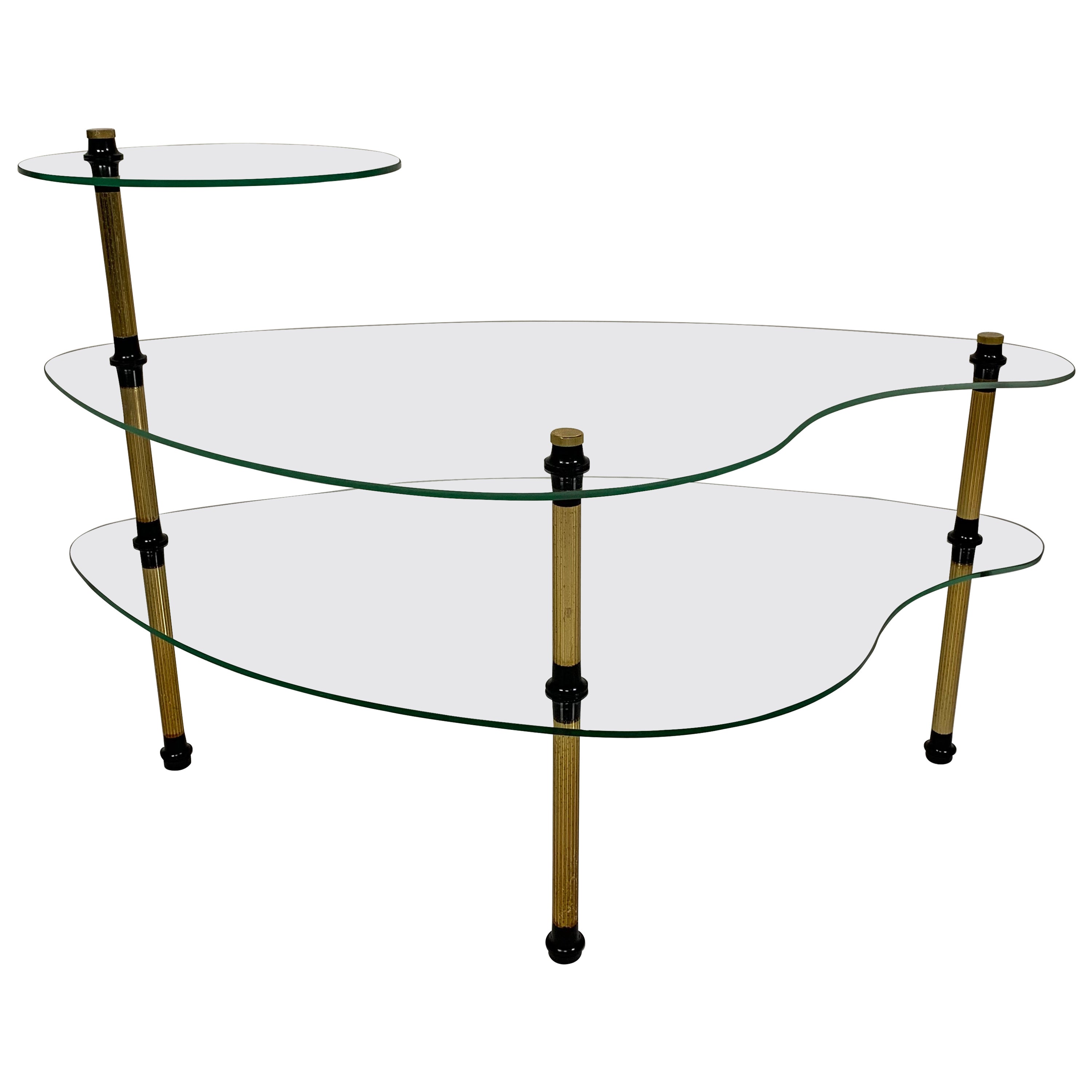 Etagere with 3 glass plates, kidney shape, 1950s For Sale