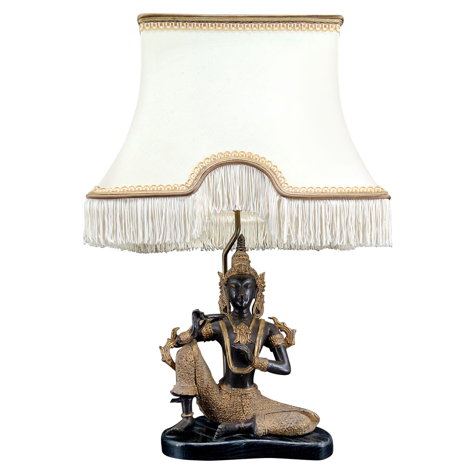 Thai Buddha lamp in bronze with double black and gold patina, France, Circa 1960 For Sale