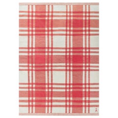 Midcentury Swedish Red Checkered Wool Rug