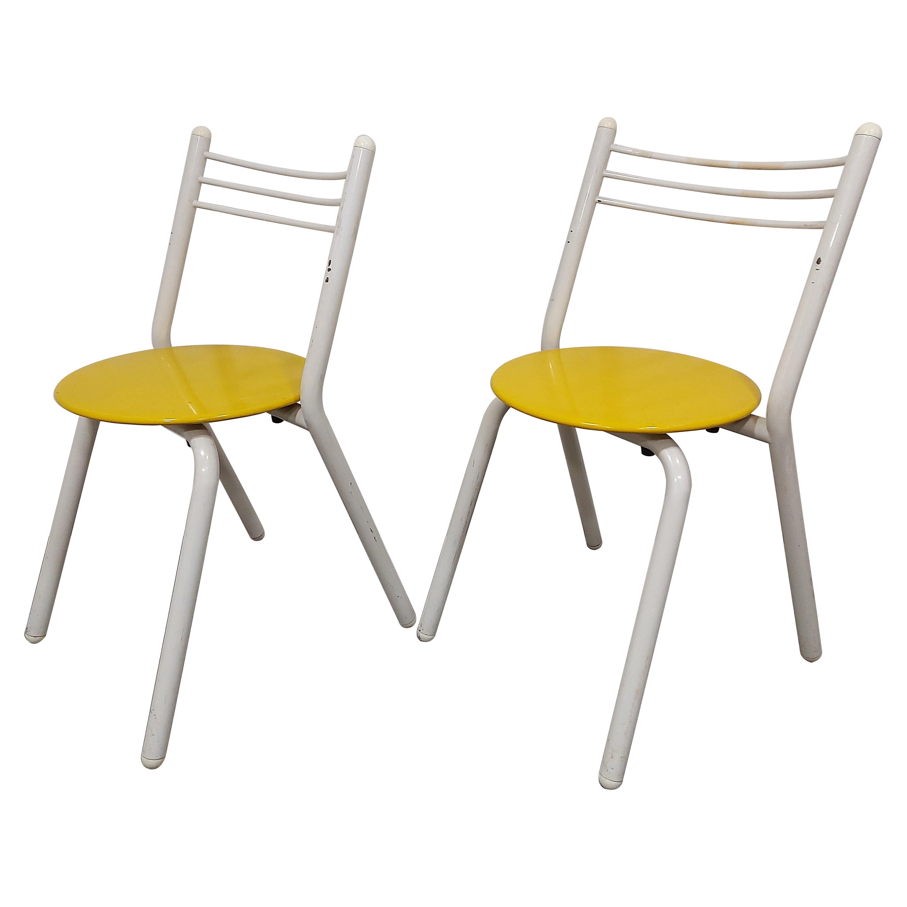 Metal chairs 1970s stackable pair For Sale