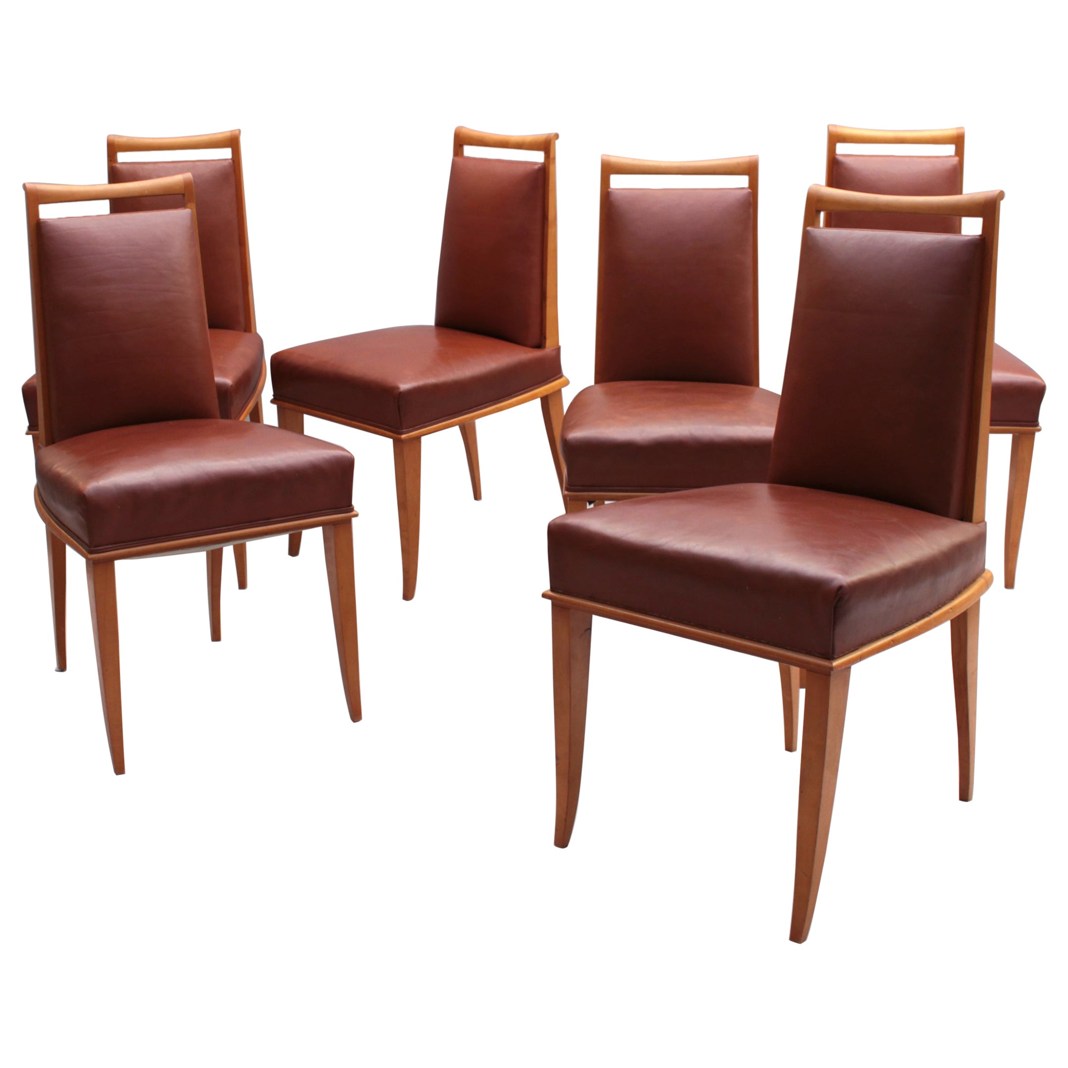 Set of 6 Fine French Art Deco Dining Chairs by Etienne-Henri Martin For Sale