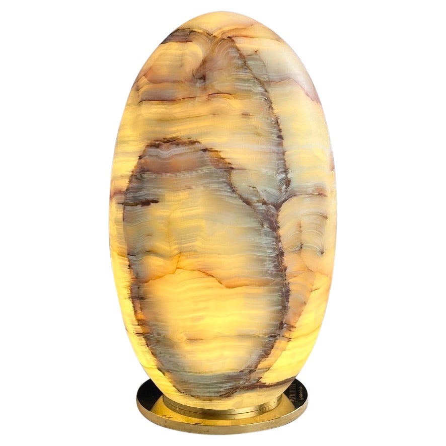 Contemporary Italian Egg-Shaped Green Alabaster and Brass Table Lamp im Angebot