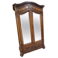 Antique Early 20th century French Walnut Cupboard with Mirror, 1900s