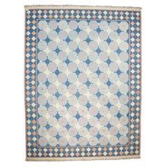 Tapis Dhurrie vintage à motif géométrique bleu et blanc, de Rug & Kilim    