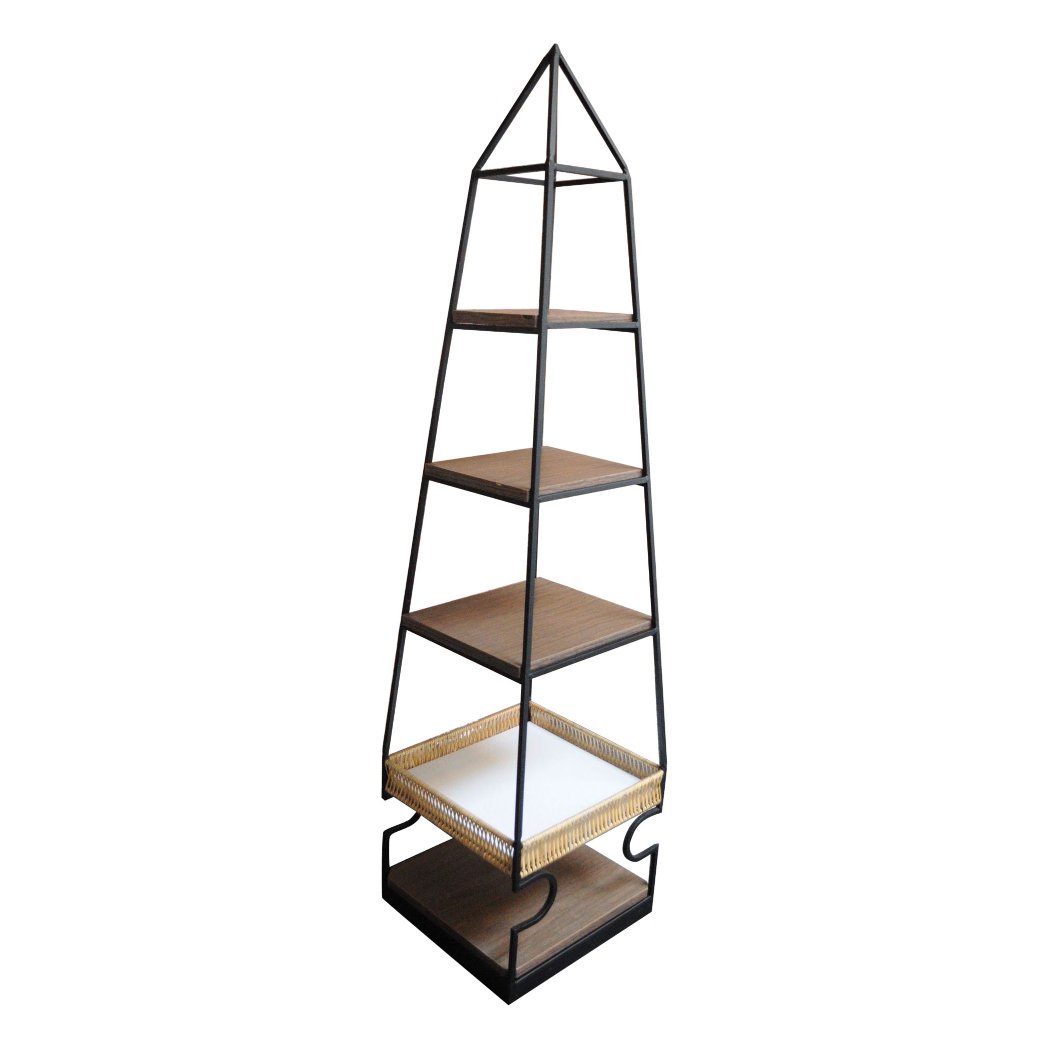 Arthur Umanoff Iron Obelisk Pyramid-Form Freestanding Shelving Unit/Etagere For Sale