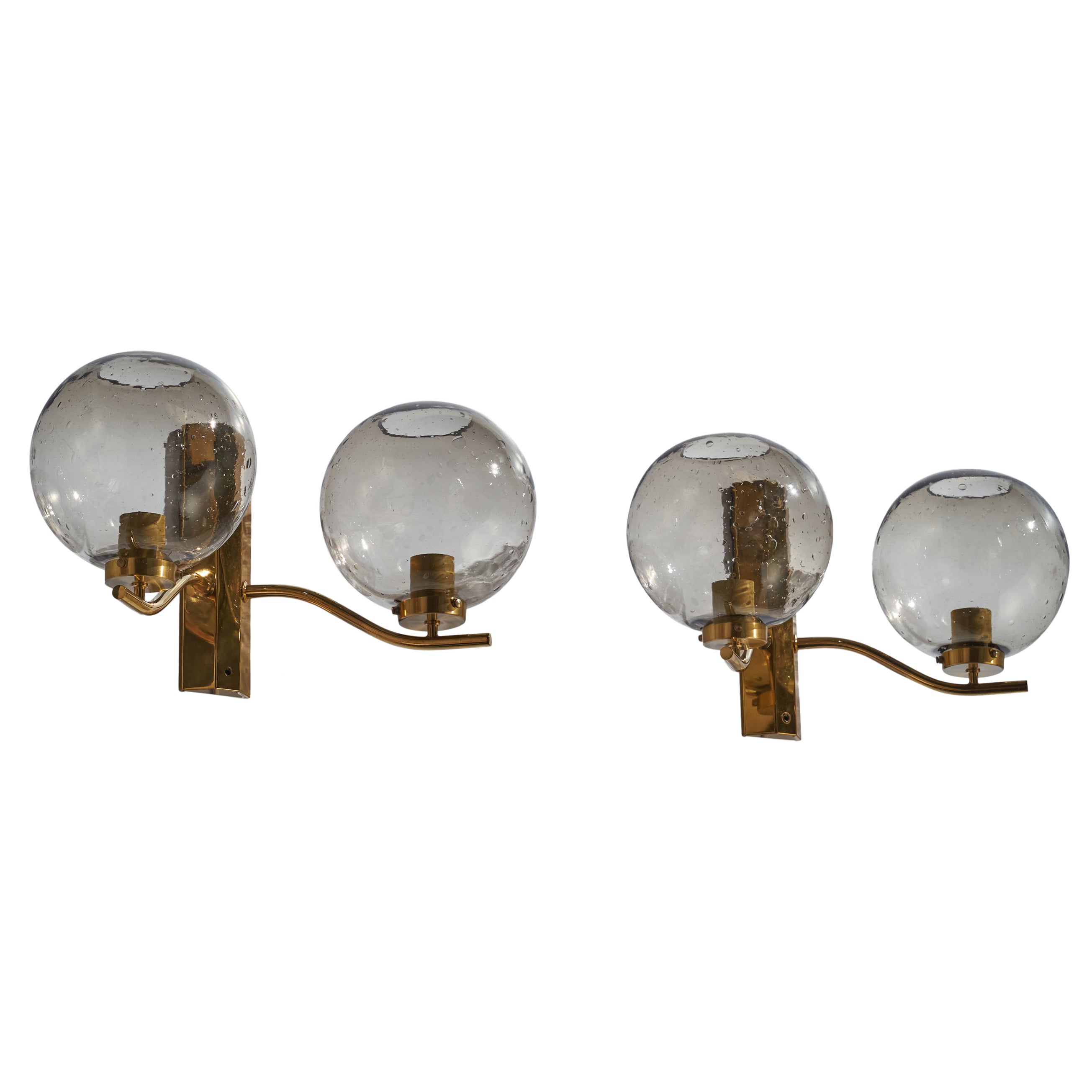 Westal Bankeryd, Wall Lights, Brass, Glass, Sweden, 1970s For Sale