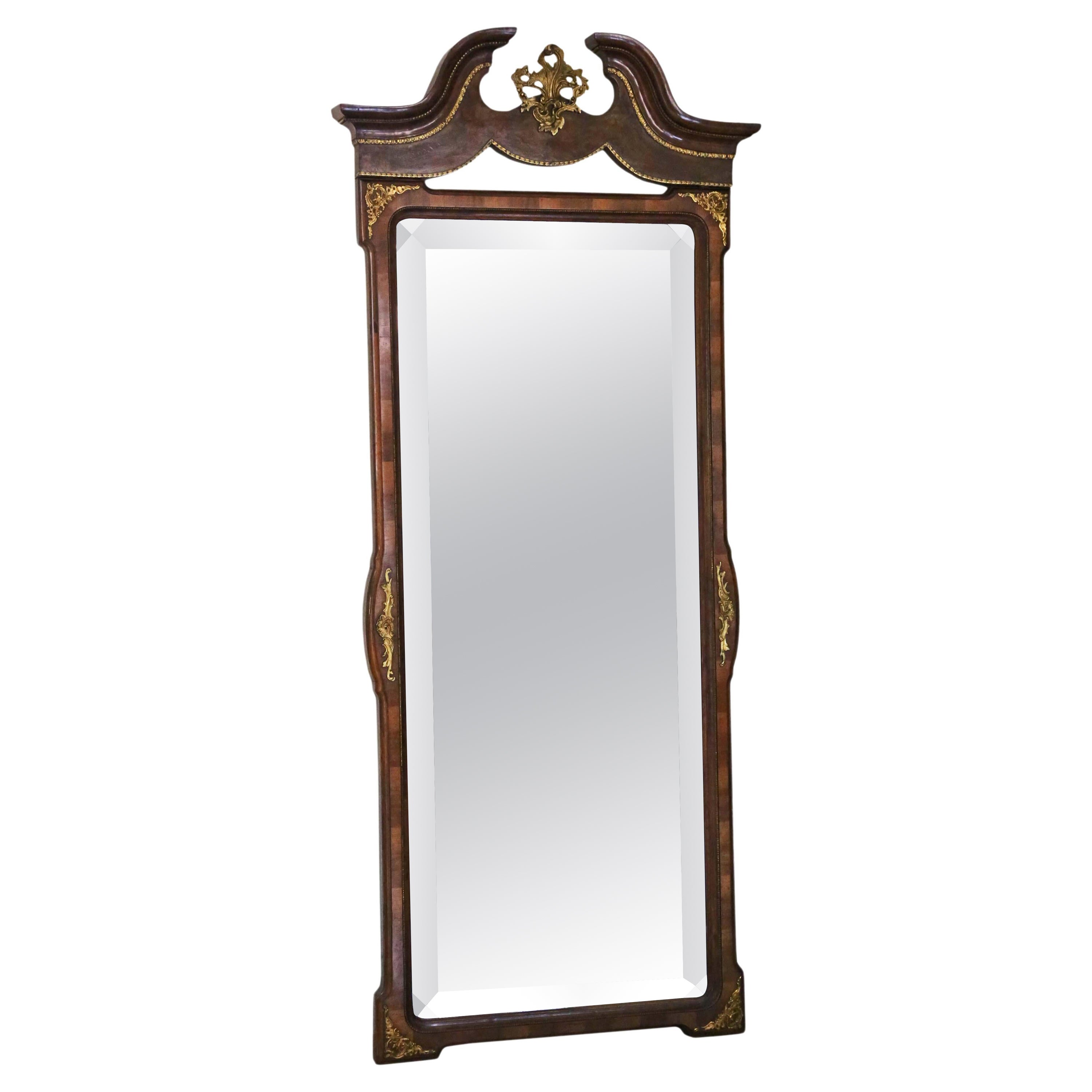 Large Quality Burr Walnut Full-Height Wall Mirror from circa 1910, Antique For Sale