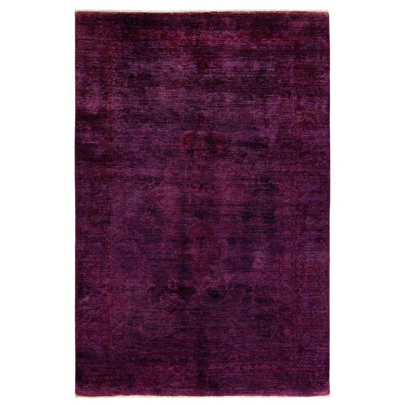 Contemporary Overdyed Hand Knotted Wool Purple Area Rug