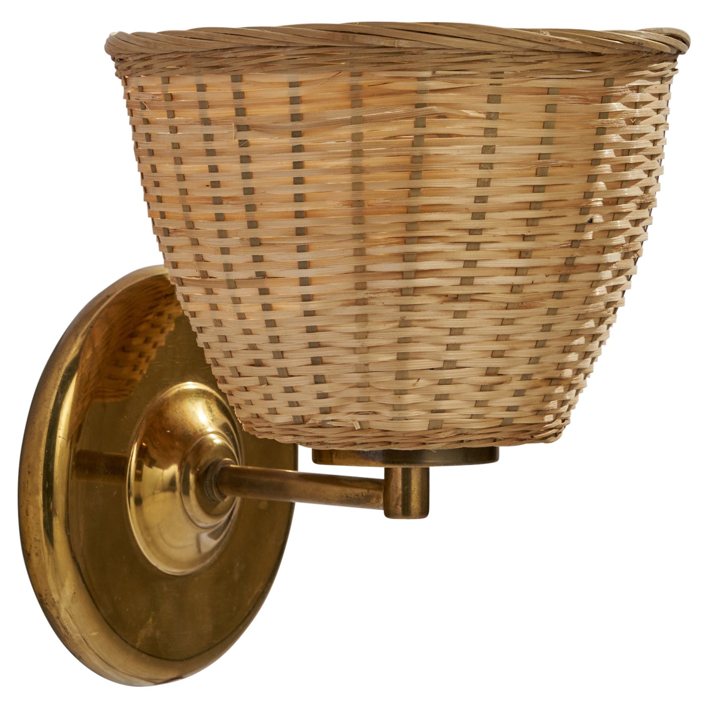 Ivars, Wall Light, Brass, Rattan, Sweden, 1960s