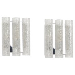 Pair of Chrome and Ice Glass Wall Sconces by Doria, Germany, 1960s